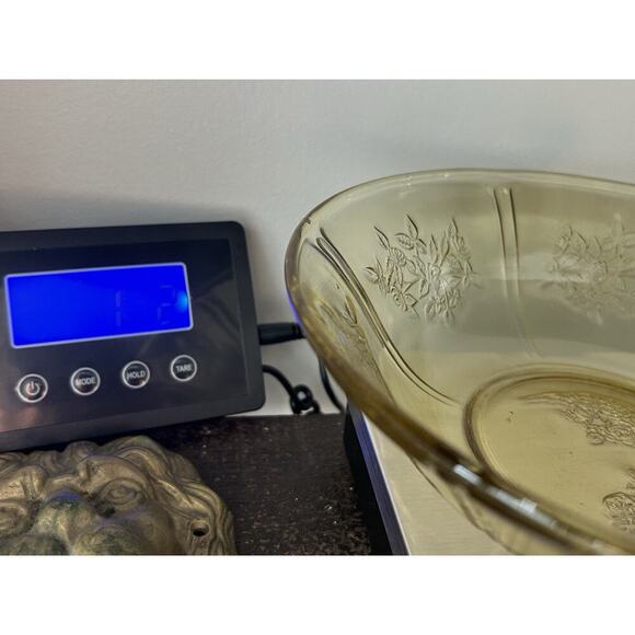 Federal Glass Sharon Amber Cabbage Rose Bowl Depression Glass 8.5" Yellow Dish - Picture 9 of 13